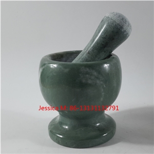 Polished Green Marble Mortar and Pestle