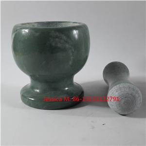 Polished Green Marble Mortar and Pestle