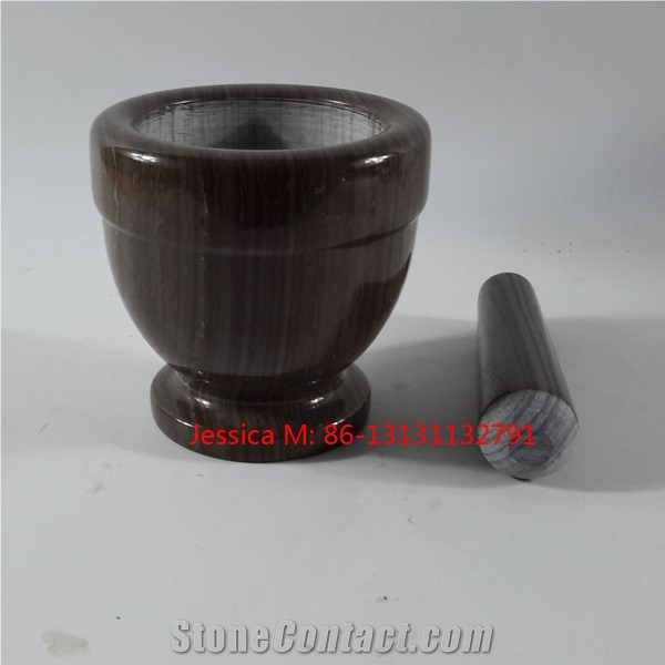 Polished Marble Pestle and Mortar Set /Wood Effect Marble Mortar and Pestle