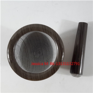 Polished Marble Pestle and Mortar Set /Wood Effect Marble Mortar and Pestle