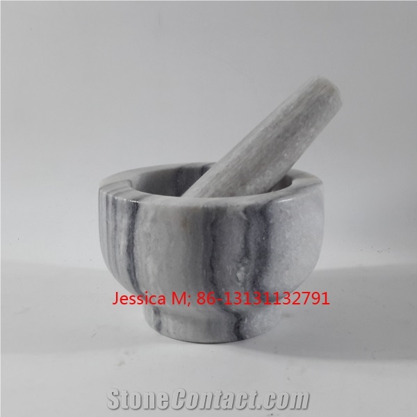 Stone Kitchen Grinding Tool,Marble Kitchenware,Gray Stone Mortar and Pestle