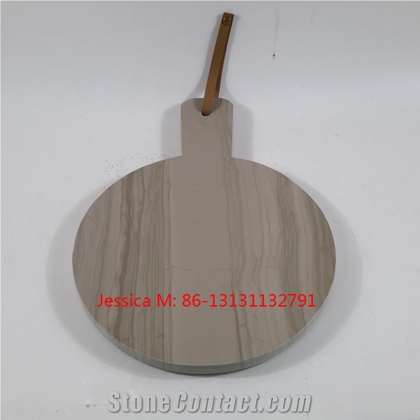 Wood Grains Brown Marble Serving Platter with Leather Strap and Rivet Stone Cheese Board with Handle