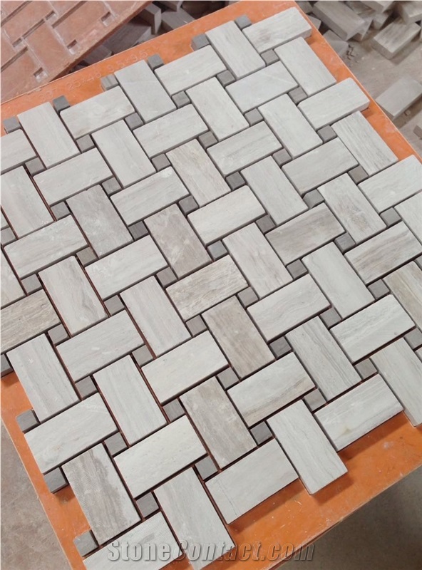 White Marble Mosaics,Floor/Wall Mosaic,Polished Mosaic,Mosaic Pattern,Wood Vein Marble Mosaic
