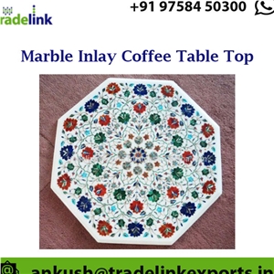White Marble Semi Precious Stone Inlay Coffee Table Top