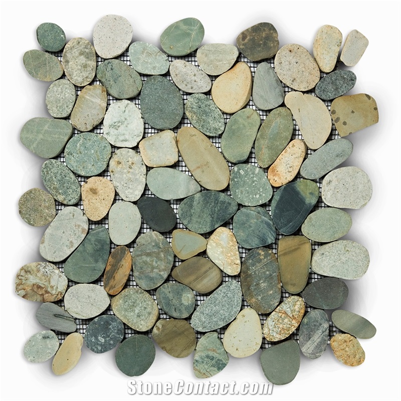 Indonesia Swarthy Multi Color Pebbles Mosaic Tiles, Mixed Color Slices Beach Pebbles Mosaic for Wall and Floor Mosaic, Earthy Mixed Color Pebbles Wall Mosaic Pattern