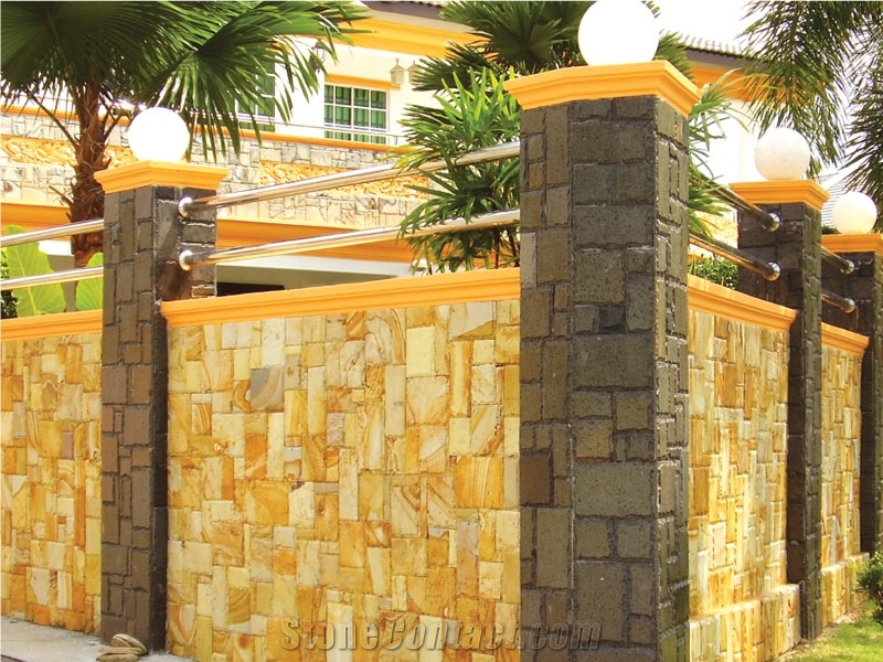 Yellow Savanah Sandstone French Pattern, Yellow Palimanan Sandstone Wall Tiles, Indonesia Yellow Sandstone Pattern