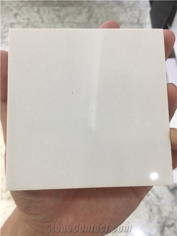Pure Color White Quartz Artificial Stone Manmade From Guangdong 3200*1600 or 3000*1400 for Pre-Fabricated Tops with Various Edge Profiles