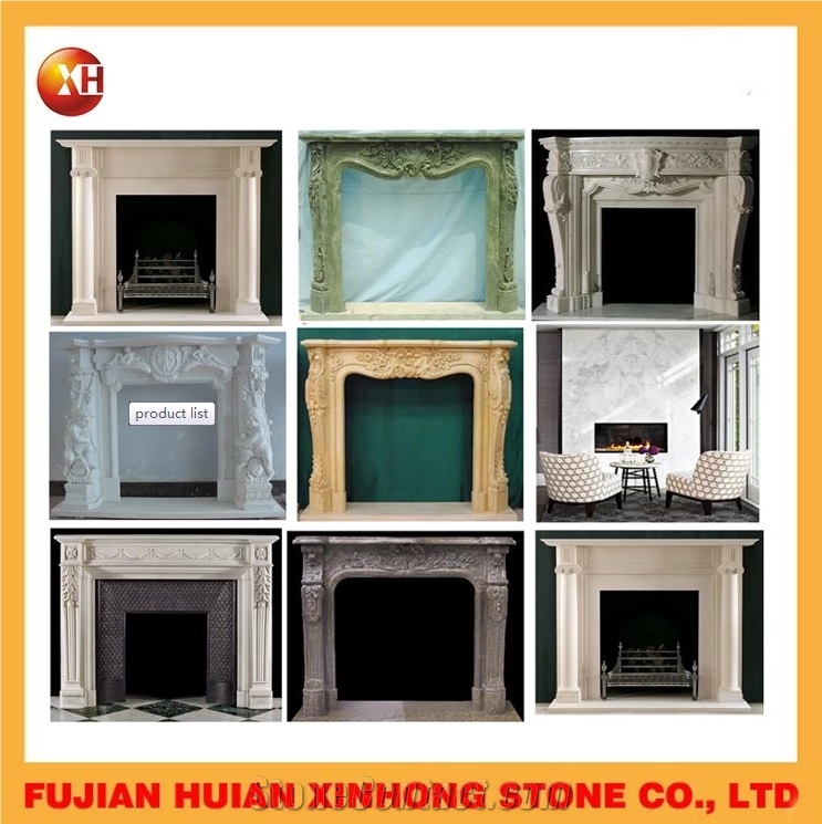 Indoor Freestanding Marble Electric Stone Fireplace