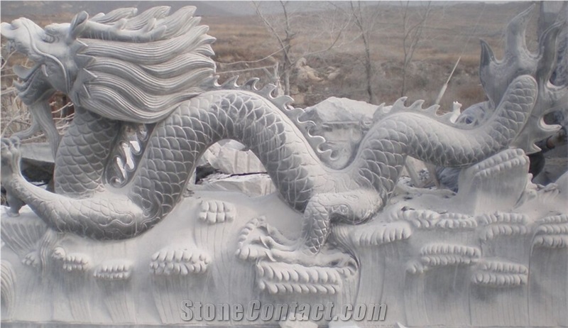 Japanese Style Elegant Big Dragon G603 Grey Granite Material Stone Statue