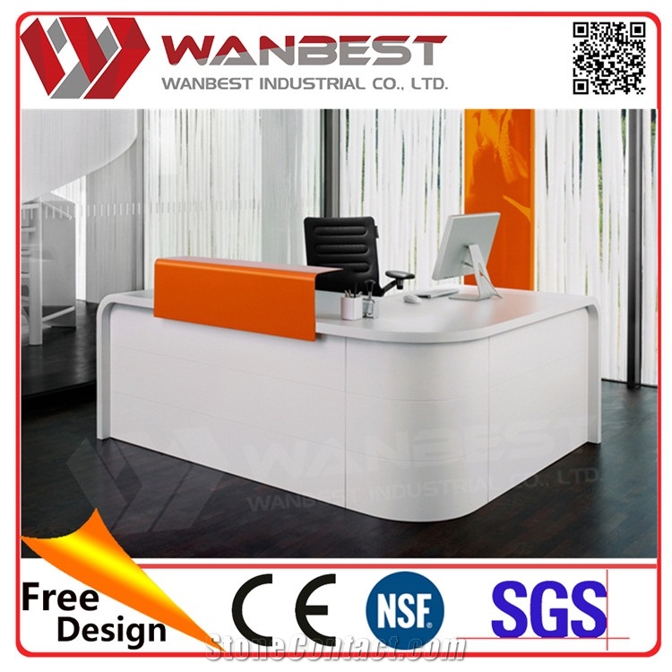 Beautifully Curve Design Artificial Stone Stainless Steel Reception Desk