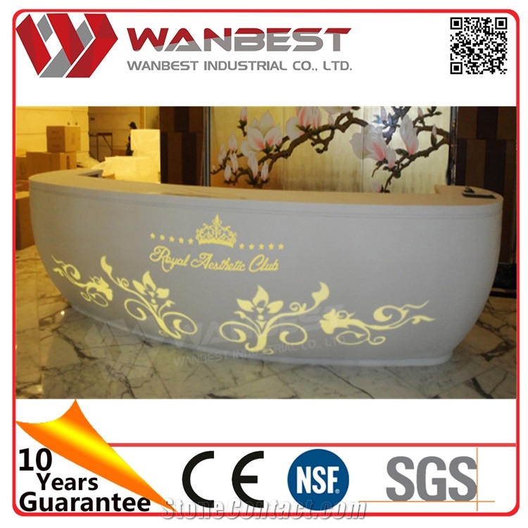 Durable Artificial Stone Led Reception Desk with Back Ground Wall