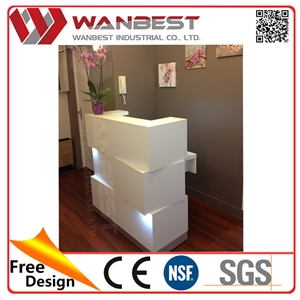 Durable Simple Design Pure White Linear Acrylic Solid Surface Office Desk Reception Desk