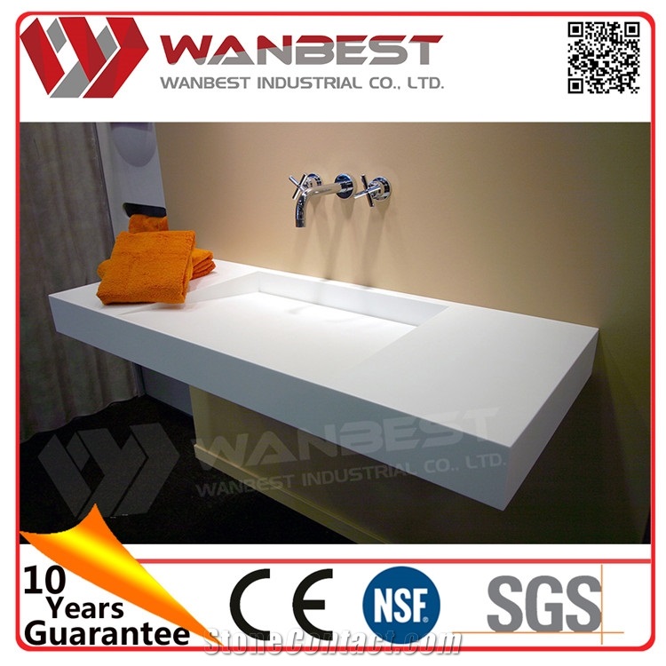 Hotel Used White Acrylic Bathroom Sinks Artificial Marble Bathroom Bowl Sinks from China