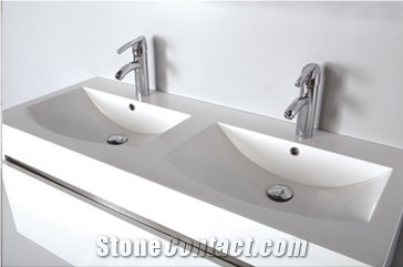Mexican Style Double Sink Solid Surface Bathroom Vanity / Wash Basin with Cabinet
