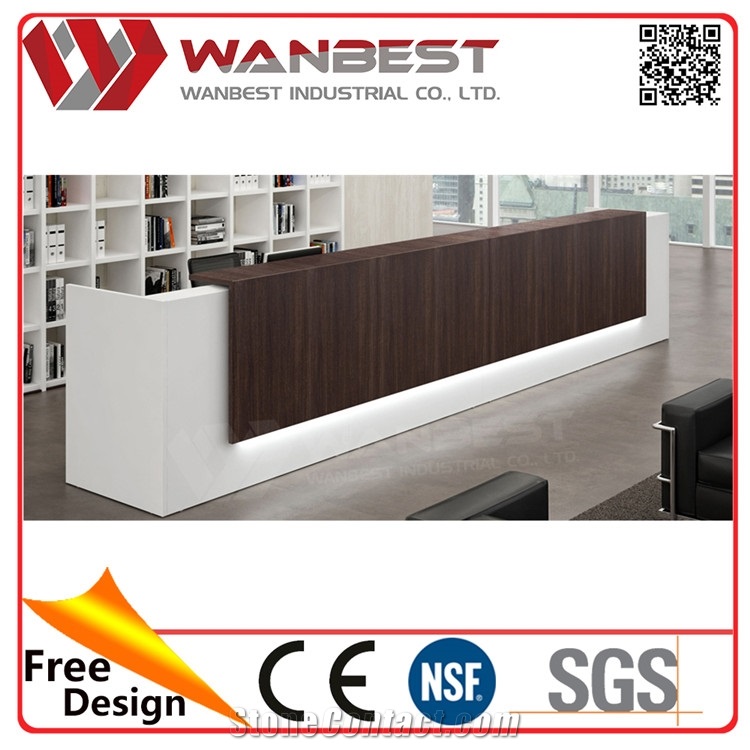 White Gloss Artificial Stone Office Reception Desk Design with Led Light