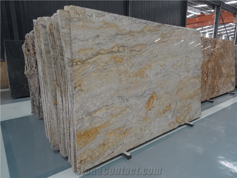 Own Factory Good Price India Polished Colonial Gold/River Gold/River Yellow Granite Slabs & Tiles & Cut-To-Size for Floor Covering and Wall Cladding