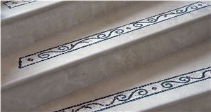 Crema Marfil Staircase with Mosaic in Steps