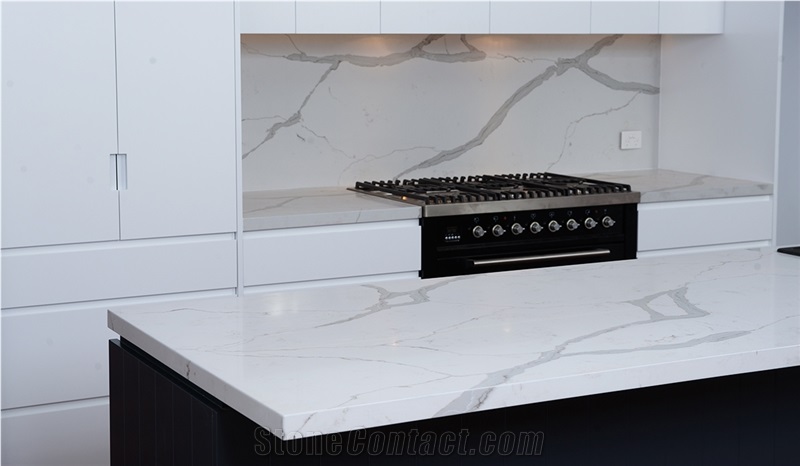 A Quality Manufacturer Bianco Calacatta Marble Look White Quartz Stone Kitchen Islands Top,Engineered Stone Silestone Kitchen Backsplash Wall Covering Customized Work Top,Countertop