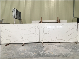 Calacatta White Marble Look Quartz Stone Solid Surfaces Polished Slabs & Tiles Engineered Stone Artificial Stone Slabs for Hotel Kitchen,Bathroom Walling Panel