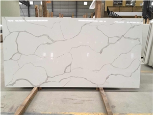 Calacatta White Marble Look Quartz Stone Solid Surfaces Polished Slabs & Tiles Engineered Stone Artificial Stone Slabs for Hotel Kitchen,Bathroom Walling Panel