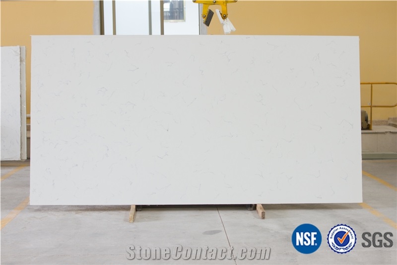 Manufacturer Artificial Bianco Carrara Marble Look Quartz Stone Engineered Stone Tiles Slabs/White Siliestone a Quality for Kitchen Bathroom Desigen-V03