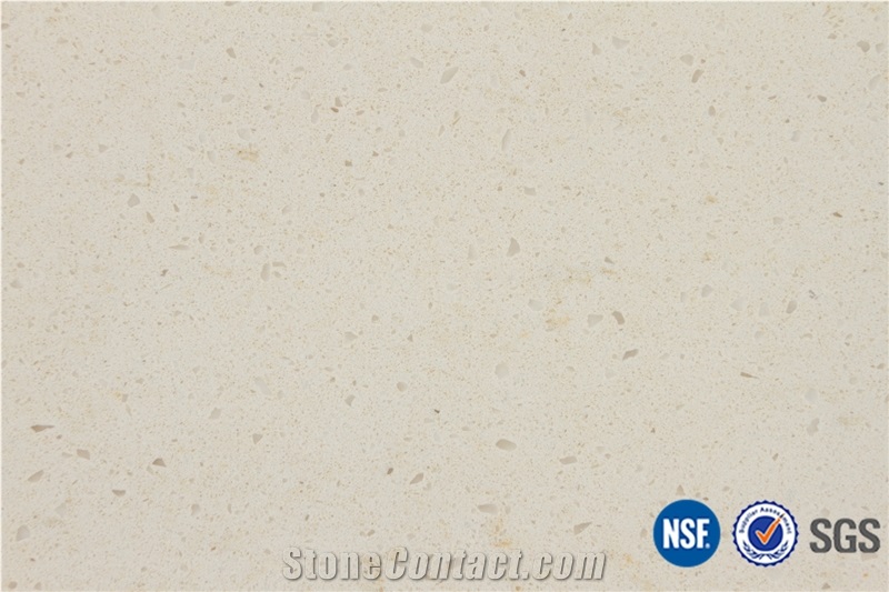 Manufacturer Classical Cream Beige Marble Look Quartz Stone Engineered Stone Tiles Slabs for Customized Edges -V15