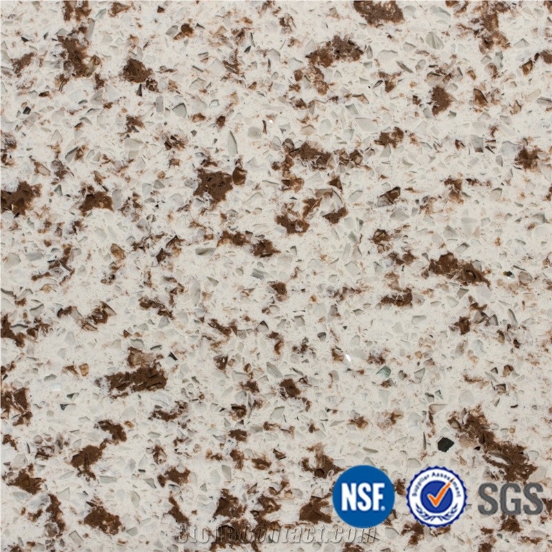 Manufacturer White Artificial Quartz Stone Slabs & Tiles with Brown Spot Granite Look Natural Design, Polished with Cusomized Edges and Colors Available Silestone Engineered Stone Walling-B22
