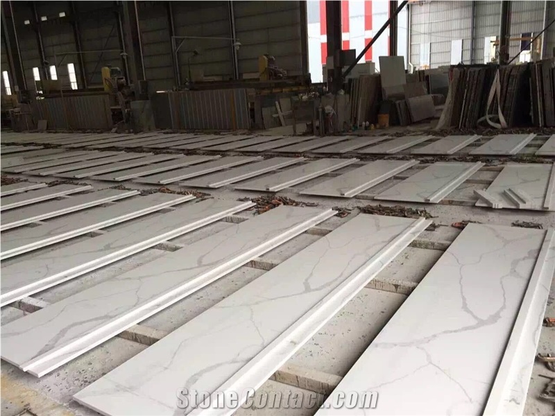 Nsf Sgs Quality Manufacturer Bianco Calacatta Marble Look White Quartz Stone Kitchen Islands Top,Engineered Stone Silestone Kitchen Countertops Wall Covering Customized Work Top,Solid Surface