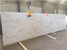 Nsf Sgs Quality Manufacturer Calacatta White Marble Look Quartz Stone Solid Surfaces Polished Slabs & Tiles Engineered Stone Artificial Stone Slabs for Hotel Kitchen,Bathroom Walling Panel Customized 