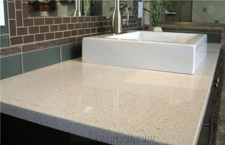 Nsf Sgs Quality Snow White Quartz Stone Engineered Stone Bathroom Top with Basin,Vanity Top for Home Hotel Project Solid Surface Customized Edges
