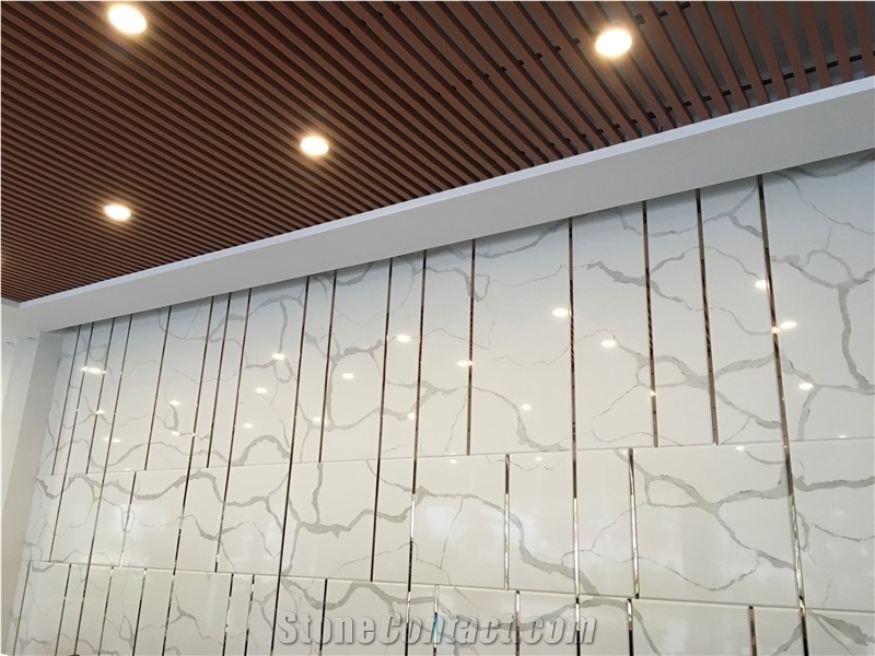 O.E.M Manufacturer Bianco Calacatta Marble Look White Quartz Stone Slabs Tiles,Engineered Stone Walling Floor Covering Solid Surface Manmade Stone with Sgs Nsf
