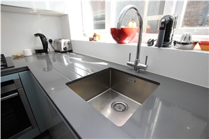 Oem Manufacturer Pure Grey Quartz Stone Kitchen Work Tops Solid Surface,Gray Engineered Stone Bench Tops with Nsf Sgs