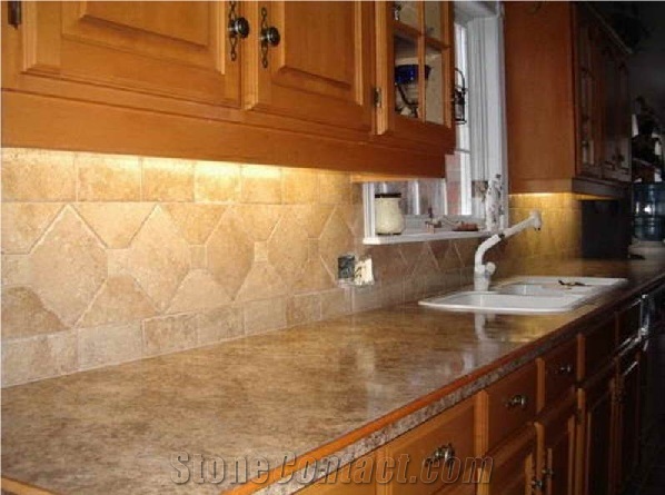 Tumbled Travertine Chiseled Edge Countertop Backsplash Wall Tiles