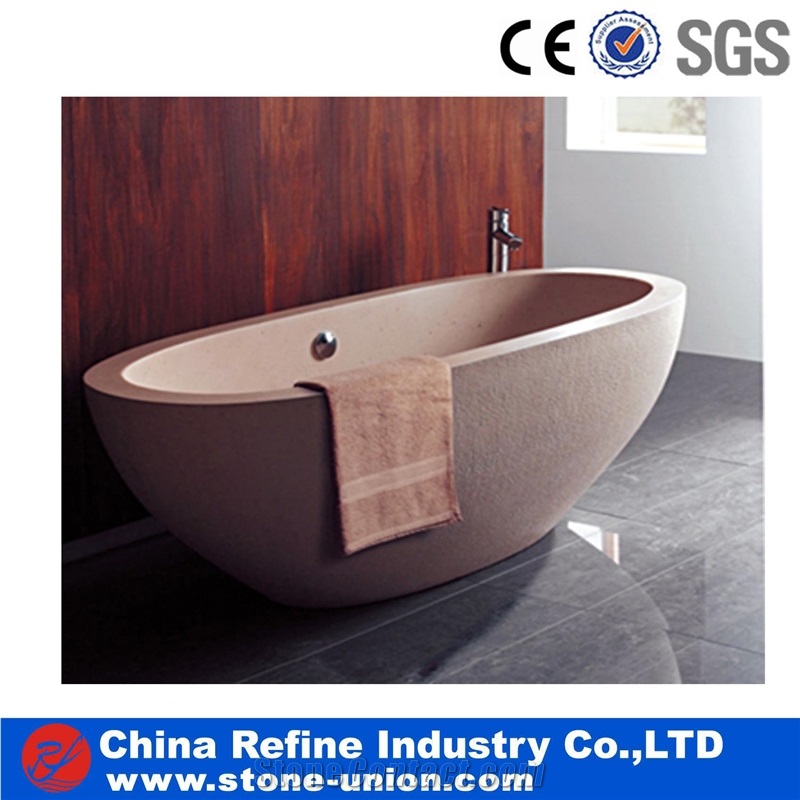 Beige Marble China Solid Bathtub New Design