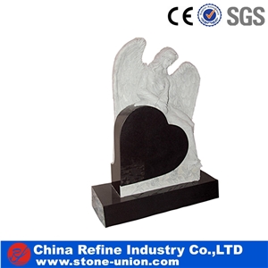 Black Polishing Granite European Style Headstone for Cemetery, Carving Single Tombstone Monument Design, Natural Stone Engraved
