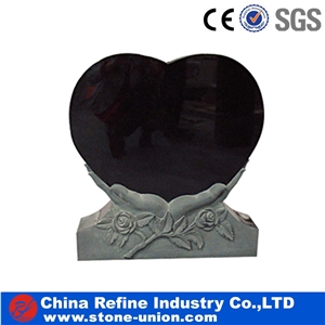 China Black Granite Heart Carving Headstones,Cemetery Engraved Tombstones,Western Style Single Monuments,Custom Tombstone Monument Design