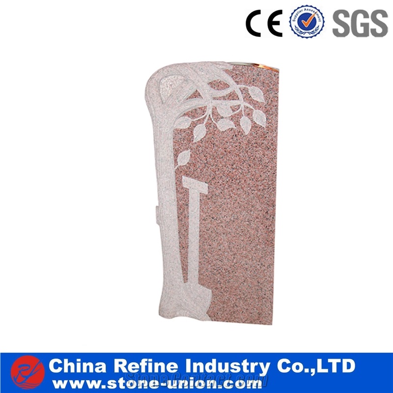 China Pink Granite Headstone, Europe Design Pink Headstone for Cemetery