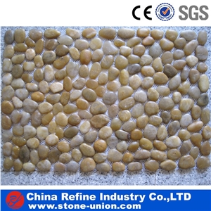 Direct Factory for Cheap Pebble Tiles, Yellow Polished Pebbles/Cobble for Landscaping Paving Polished Pebble Mosaic, Golden River Pebble Mosaic Bath Mat
