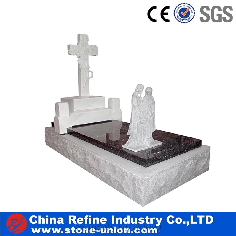 Gery Granite European Style Headstone for Cemetery, Carving Single Tombstone Monument Design, Natural Stone Engraved Gravestone