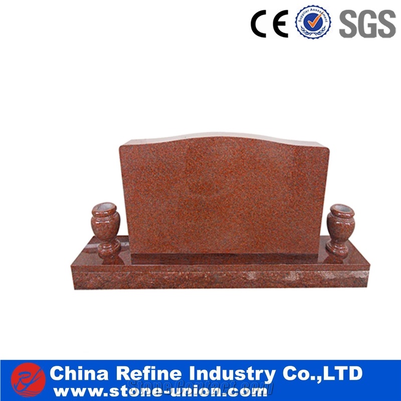 Red Polishing Granite European Style Headstone for Cemetery, Carving Single Tombstone Monument Design, Natural Stone Engraved
