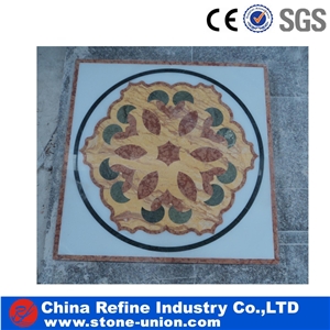Round Square Mosaic Flowers Design Marble Waterjet Floor Pattern Medallion