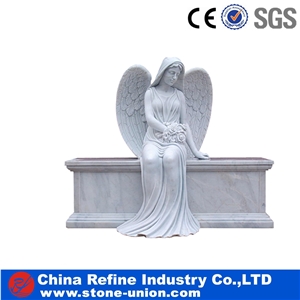 White Granite Angel Headstone & Angel Monument, Western Style Monument & Tombstone
