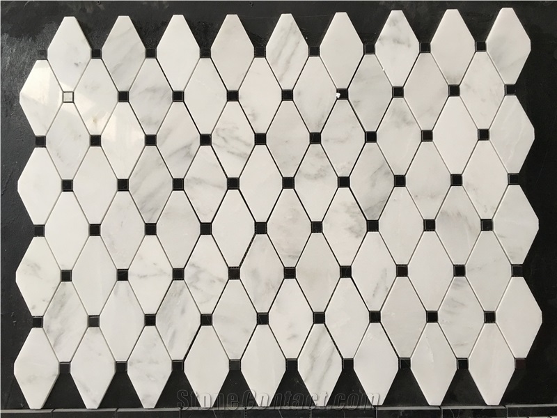 2" Hexagon Carrara Extra Polished Mosaic, Mugla White Marble Mosaic