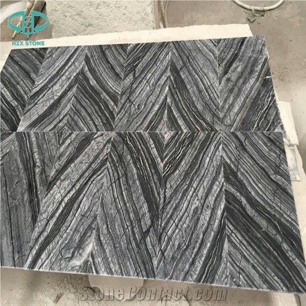 Ancient Wood/Silver Wave/Black Wooden/Zebra Black/Antique Serpenggiante/Antique Wood/Black Wood/Black Serpenggiante/Fossil Black/ Cheap Chinese Black Wood Vein Marble Polished Book matched Tile Floor