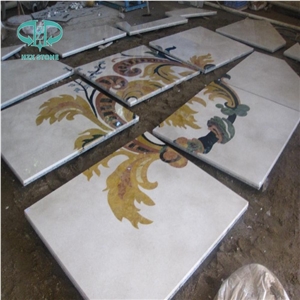 Big Project Waterjet Medallions, Luxury Restaurant Floor and Wall Use Marble Inlay Wall Tiles, Crema Marfil Marble Medallion