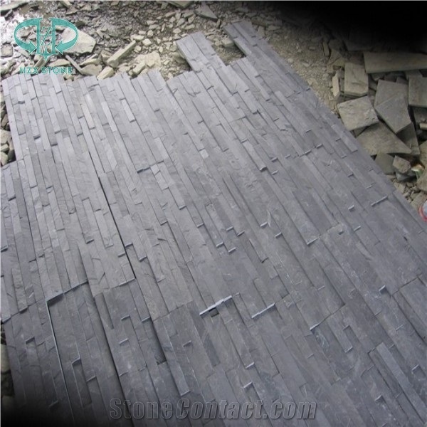 China Black Slate Culture Stone,Blue Slate Wall Panel,Wall Cladding, Black Ledge Stone