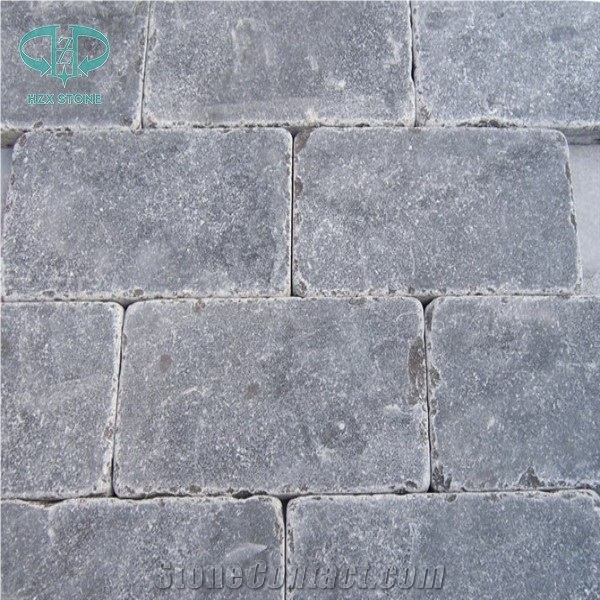 China Blue Limestone Honed & Tumbled Pavers Tiles- 200x200x30mm, Grey Limestone Cube Stone & Pavers, Flooring Tiles, Covering Floor Wall