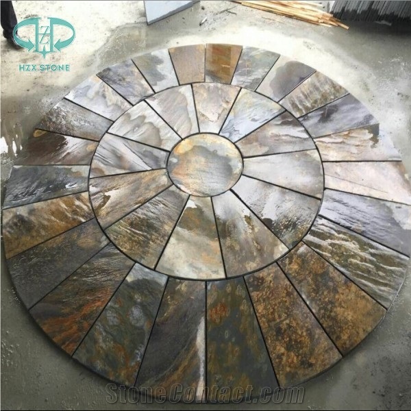 China Copper Slate Tile, Rusty Slate French Pattern, Slate Wall Tile, Slate Covering,Rustic Slate Opus Pattern, Multicolor Slate Flooring Tile