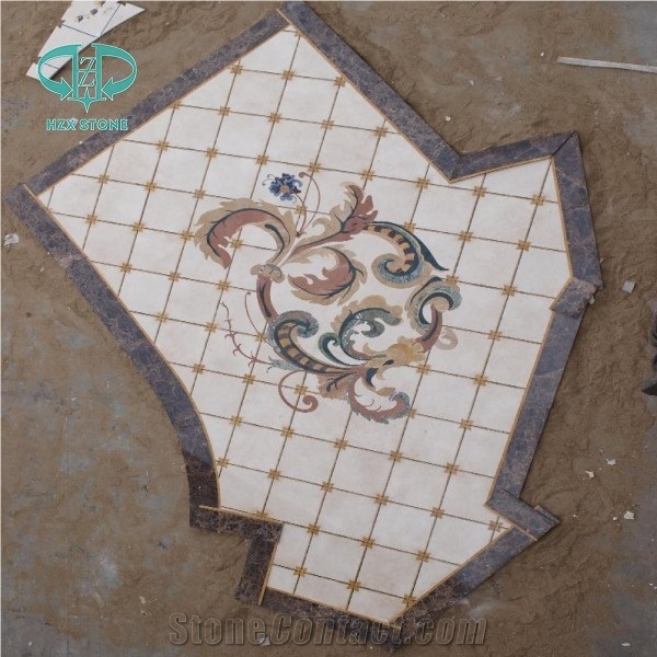China Multicolor Marble Waterjet Medallions, Waterjet Medallions Supplier, Customized Floor Medallions