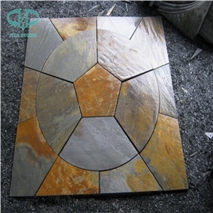 China Slate Circle Pattern Paving, Rustic Slate Floor Tiles, Black Slate Pattern Flooring, Rusty Slate Pattern for Garden, Multicolor Slate